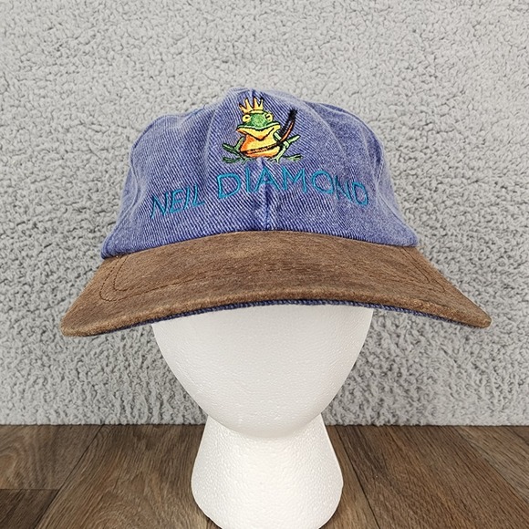 Vintage Neil Diamond Hat Frog King Blue Denim Suede Bill Adjustable Strap Back - Picture 1 of 8
